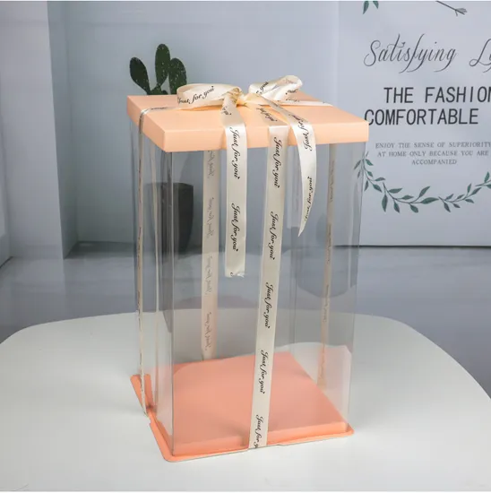 Wholesale Customized Printing Luxury Black Large Capacity Transparent Plastic Cardboard Holiday Birthday Baking Bread Tall Cake Shaped Clear Squar Packaging Box