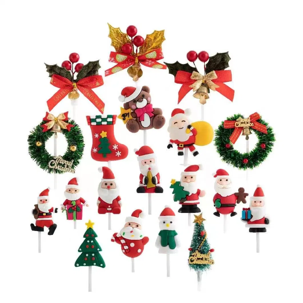 Christmas Color Printing Acrylic Cake Insert Card Factory Directly Supply Santa Claus Antlers Baking Dessert Cake Decoration