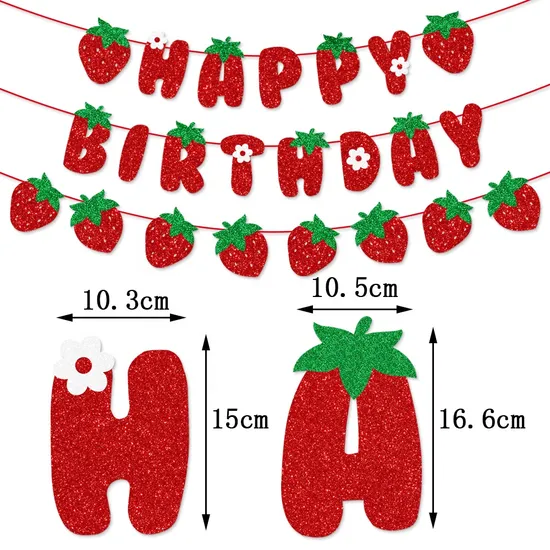Hot Sale Strawberry Birthday Decorations Berry Sweet Birthday Supplies Cake Cupcake Toppers 