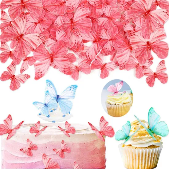 60PCS Edible Butterfly Cake Topper Wedding Birthday Party Cupcake Decorating Top Cake Decoration 