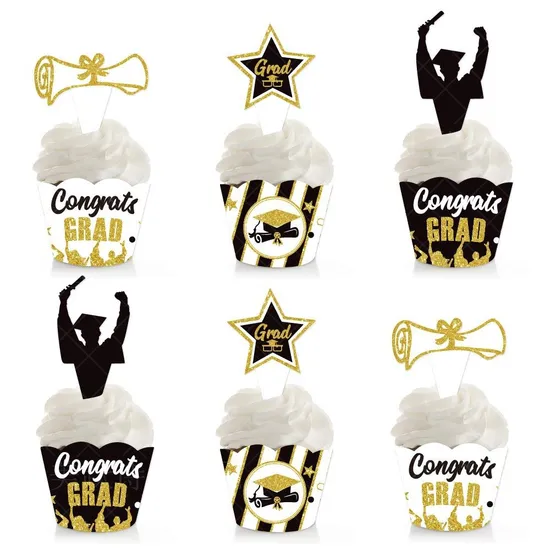 University Graduation Season Celebration Party Cupcake Decoration Graduation Gold Acrylic Cake Topper 
